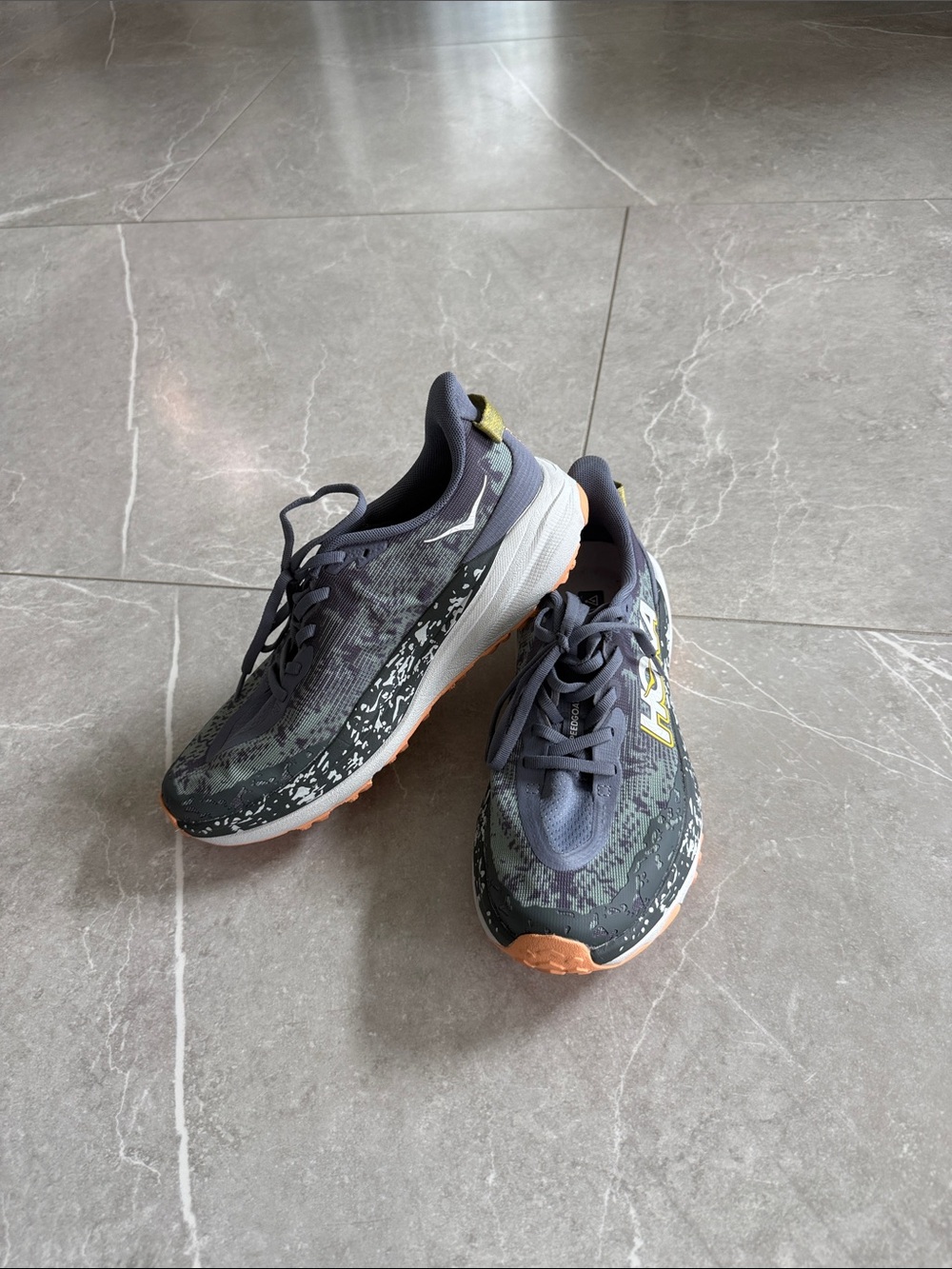 Hoka Women's Gray Trail Running Shoes with Orange Accents